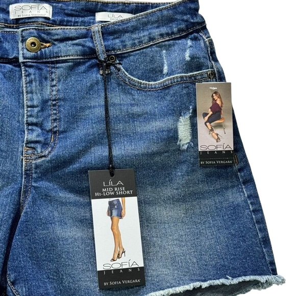 Sofia Jeans by Sofia Vergara Lila Easy Short High Low Hem Medium Wash Denim - Picture 2 of 6